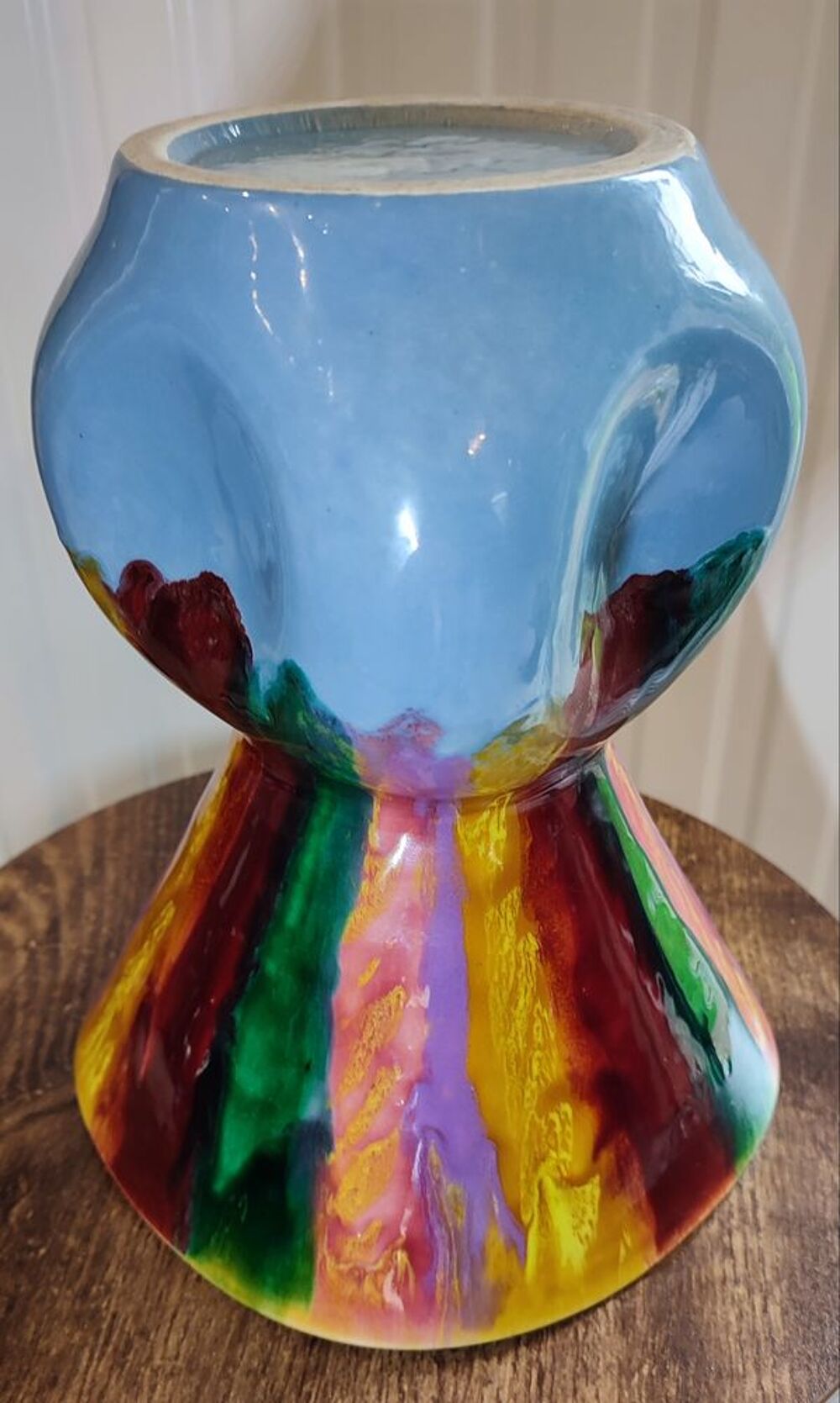 Vase c&eacute;ramique &eacute;maill&eacute;e vintage sign&eacute; 