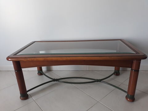 Table salon en merisier fer forg + verre biseaut 120 pne (78)