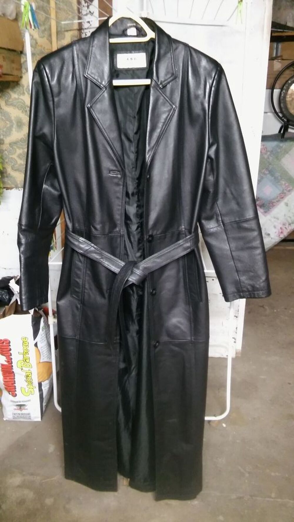 manteau en cuir noir long Vêtements