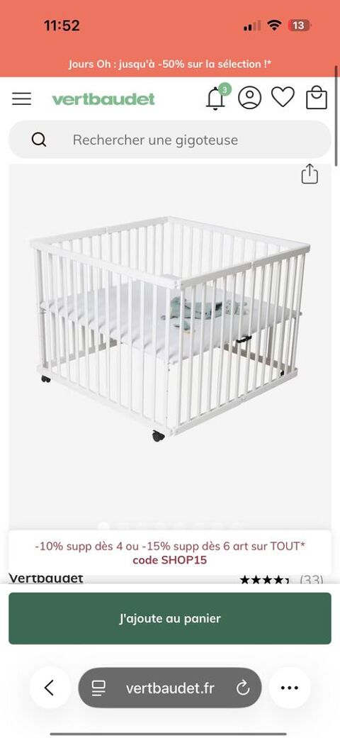 parc �  barreaux b�b� blanc sur roulettes Bellefond (33)
