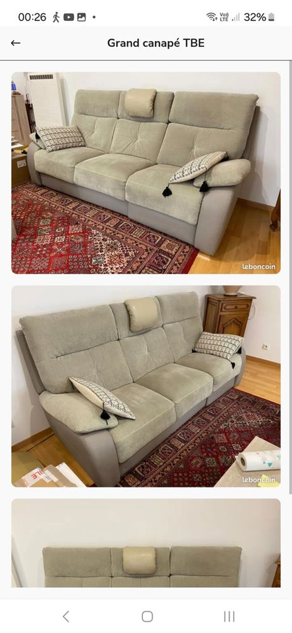 Canap&eacute; beige 3 places relaxation &eacute;lectrique sur 1 place Meubles