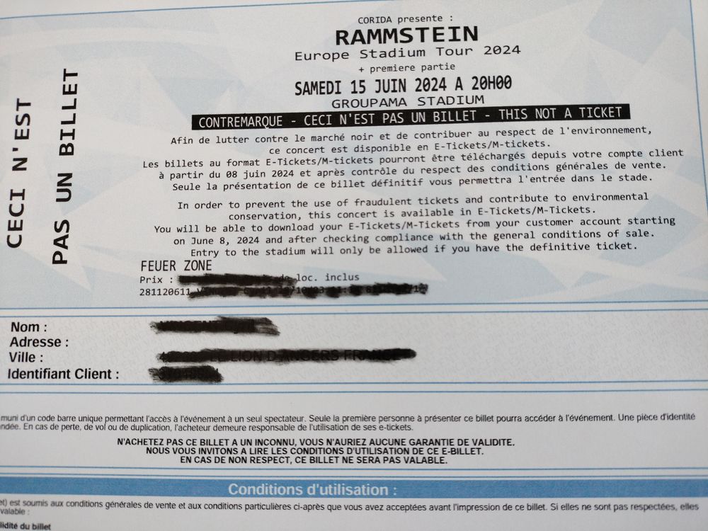 Concert de Rammstein Billetterie
