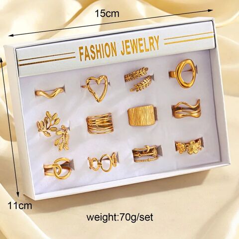 Lot de 12 bagues ajustable plaque or 18k 35 Avoine (37)