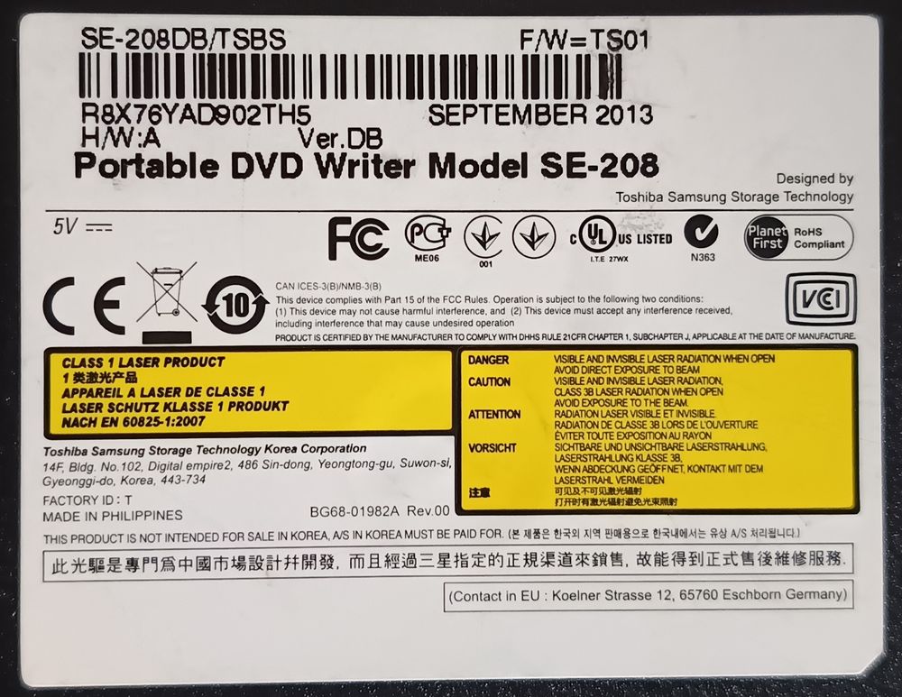 Lecteur Graveur DVD DL Samsung 24x SE-208DB/TSBS Externe Matériel informatique