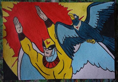 peinture - birdman - sur papier aquarelle 300 g Fougères (35)