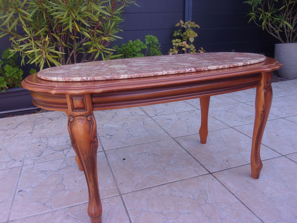 TABLE BASSE MERISIER DESSUS MARBRE Meubles