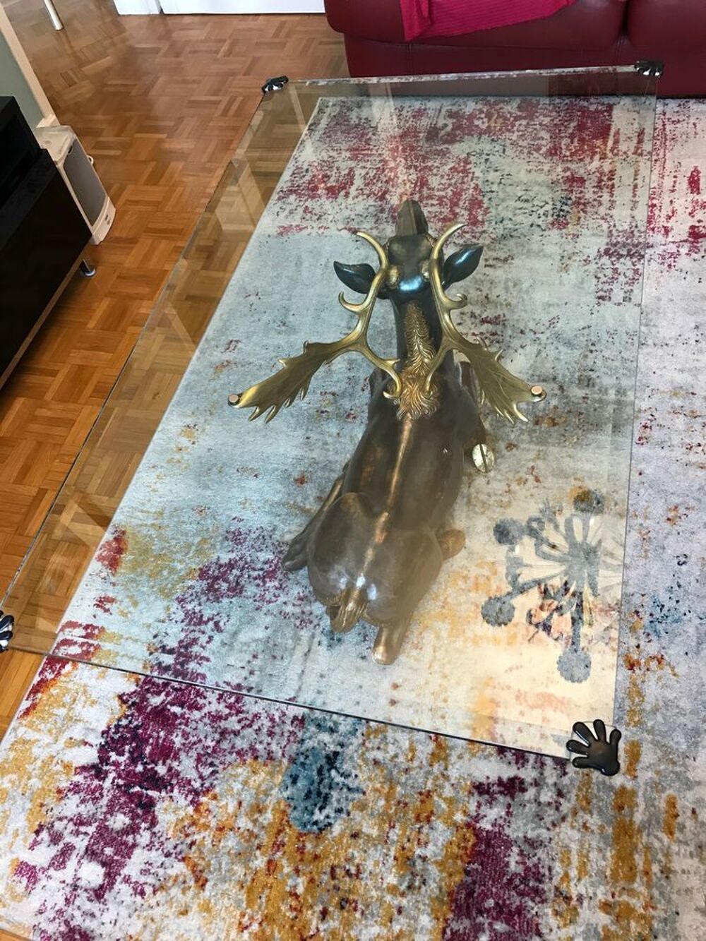 TABLE BASSE BOIS POLYCHROME PLATEAU VERRE Meubles