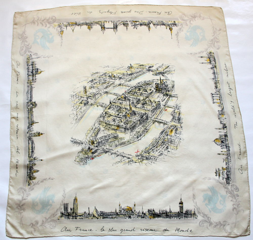 Foulard vintage 60 AIR FRANCE Pierre Pag&egrave;s 