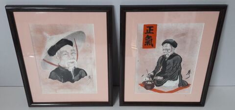 Ensemble 2 tableaux peinture sur soie (le lot) 50 Metz (57)