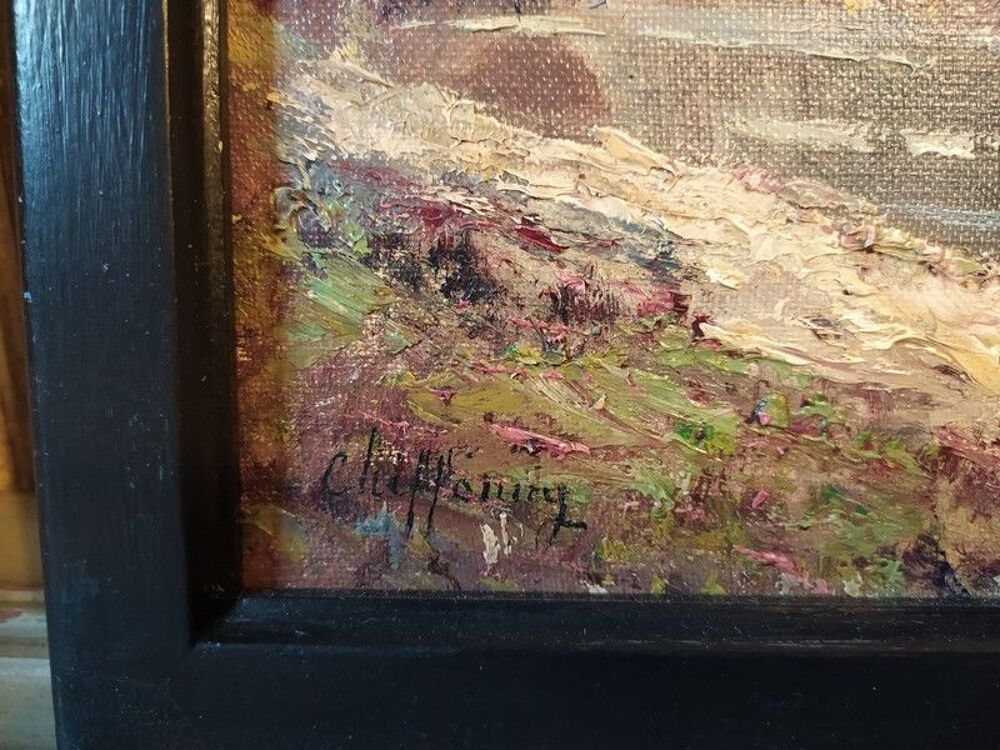 Ancien Tableau Paysage Lavandi&egrave;res Sign&eacute; Dcoration