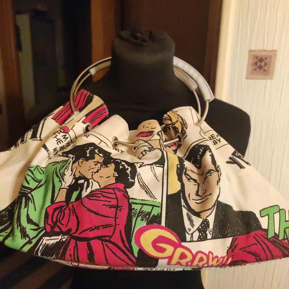 Sac en toile coton &eacute;paisse vintage ann&eacute;es 90 bande dessin&eacute;e. Maroquinerie