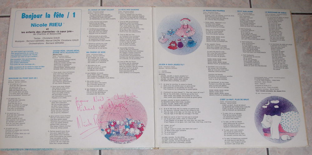 NICOLE RIEU CHANTE POUR LES ENFANTS N&deg; 1 -RARE 33t d&eacute;dicac&eacute; CD et vinyles