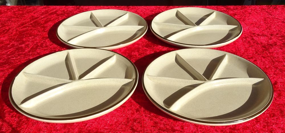 4 ASSIETTES &Agrave; FONDUE GR&Egrave;S &Eacute;MAILL&Eacute; - &Agrave; COMPARTIMENTS Diam 24 Cuisine