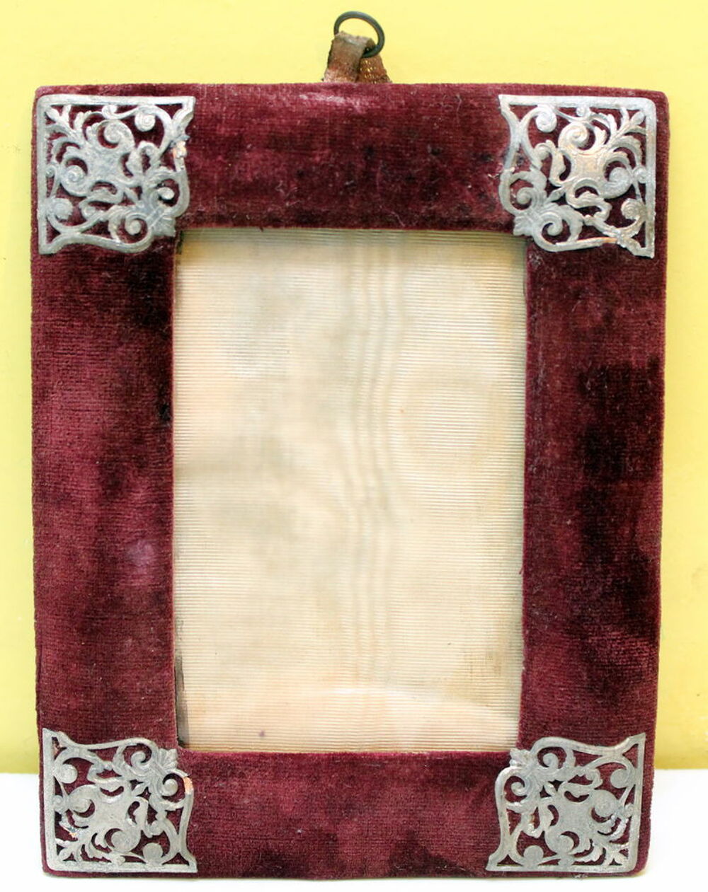 Cadre photo NAPOLEON III velours marron XIX verre bomb&eacute; Décoration