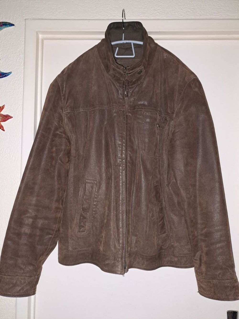 Blouson homme en cro&ucirc;te de cuir vieilli Vêtements