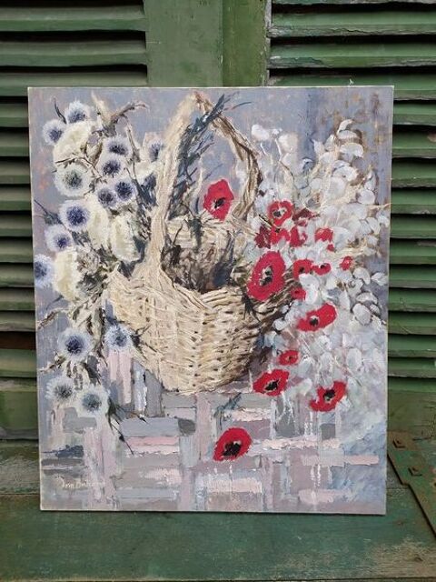 Tableau Panier Fleurs Coquelicots Provence Signé 250 Loches (37)