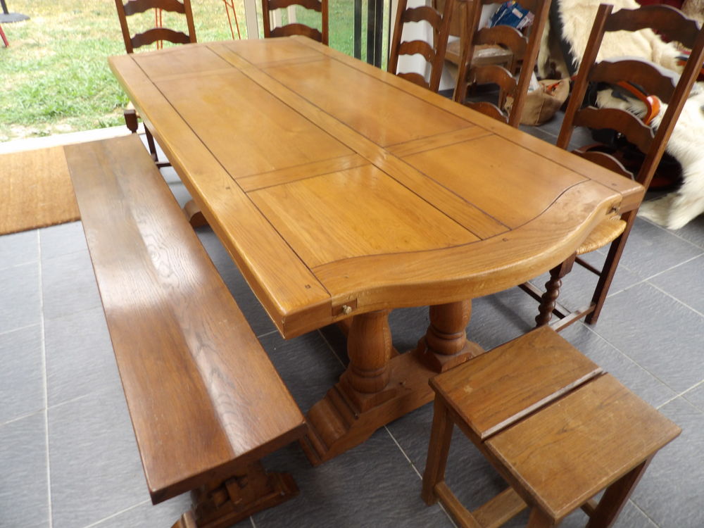 TABLE MONASTERE en CHENE MASSIF de 212 x 95 cm plateau 6 cm Meubles