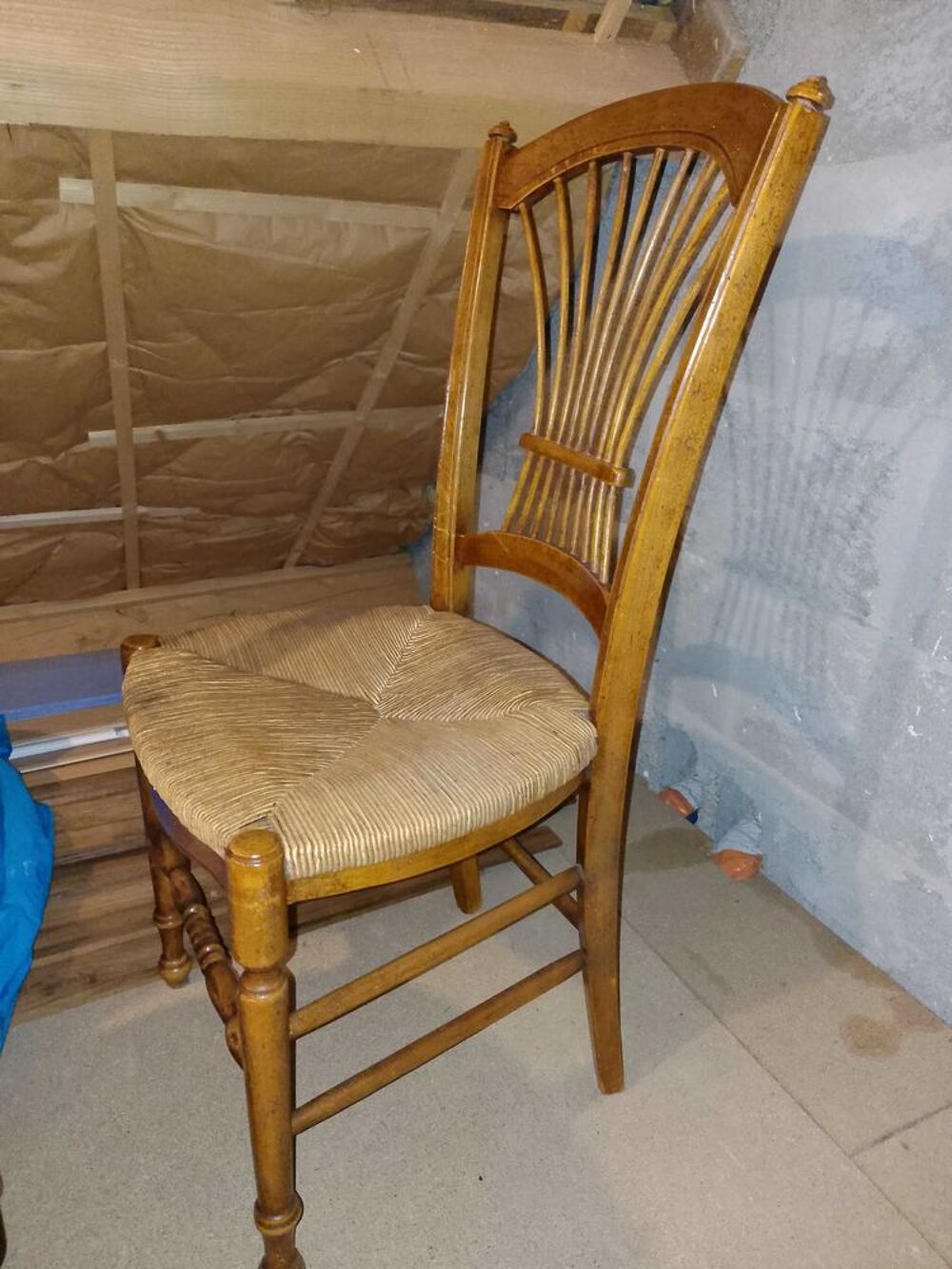 chaises+bois+satin&eacute;,+assise+en+paille Meubles