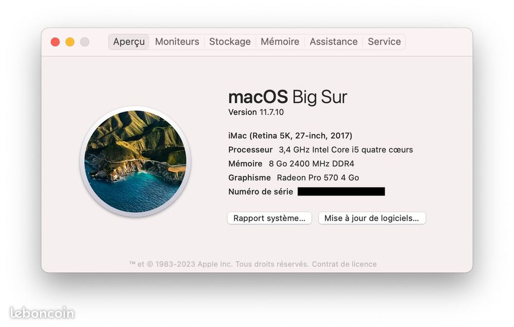 Apple iMac 27" 5K - Core i5 3,4Ghz - 1TO Matériel informatique