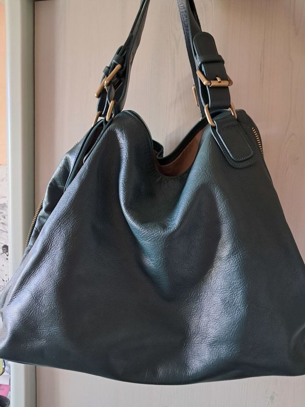 Sac &agrave; mains vert Maroquinerie