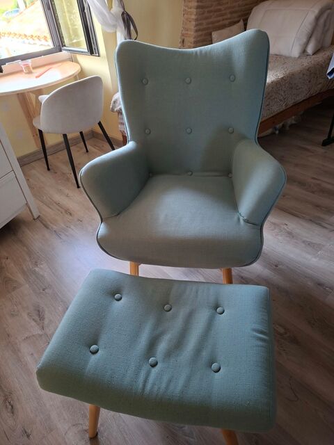 Fauteuil avec repose-pieds bleu vert Le Grand-Madieu (16)