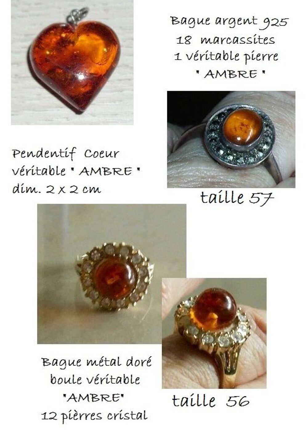 3 Jolis bijoux d'AMBRE de la Baltique Bijoux et montres
