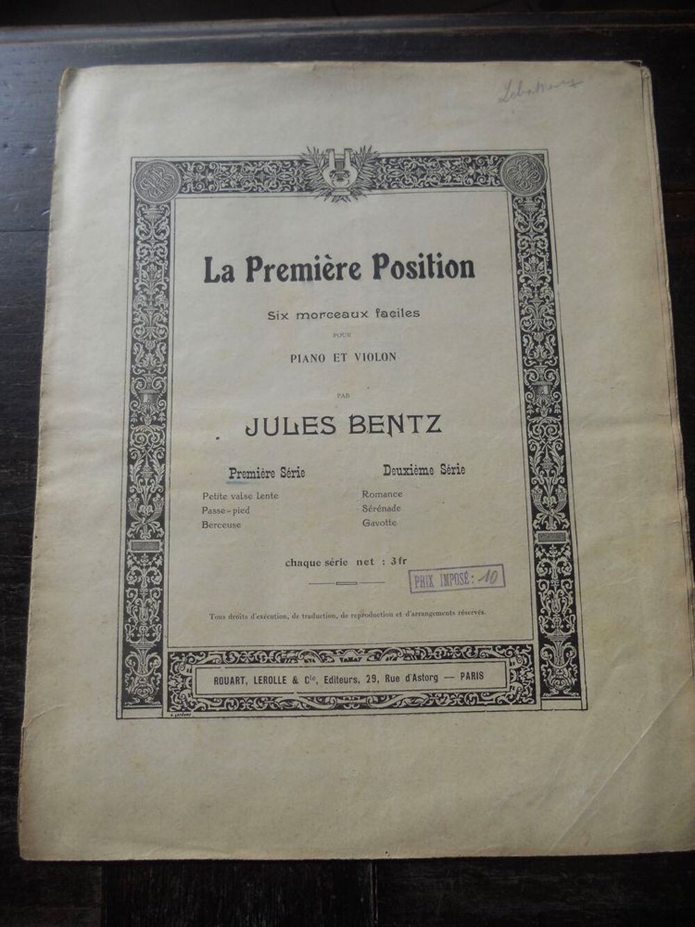 LA PREMI&Egrave;RE POSITION PIANO et VIOLON JULES BENTZ Livres et BD