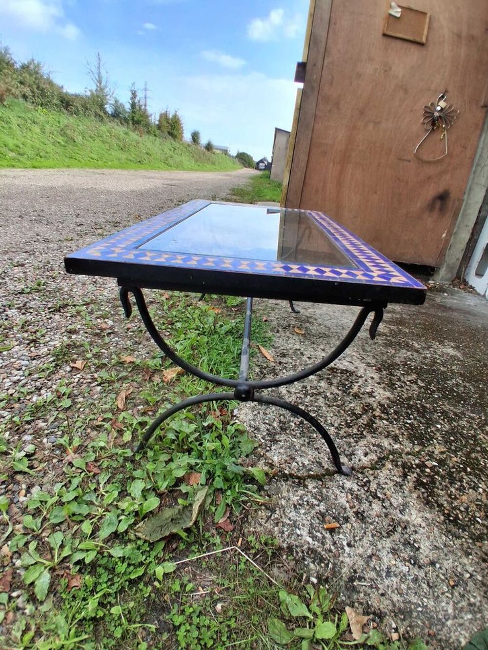 table basse vintage zillig vitr&eacute;e et mosa&iuml;que Meubles