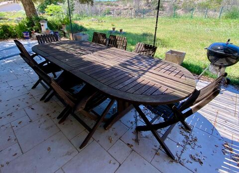 TABLE 3m et 8 FAUTEUILS pliants en TECK 490 Puget-sur-Argens (83)