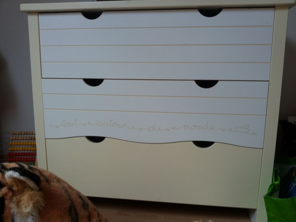 Commode &agrave; 3 Tiroirs Larges- bois Ch&ecirc;ne Ecru/Blanc- "Sauthon" Mobilier enfants