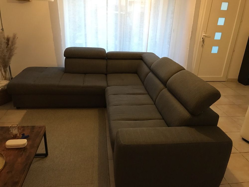 CANAPE D'ANGLE TISSU GRIS CLAIR TRES BON ETAT Meubles