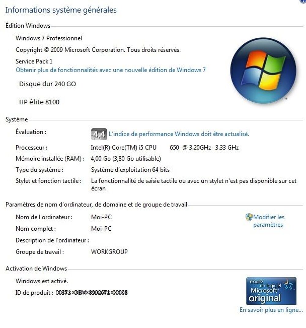 TOUR HP &eacute;lite 8100 reconditionn&eacute; Matériel informatique