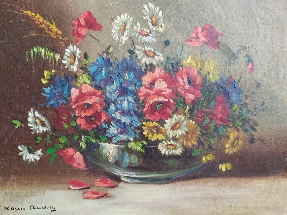Tableau Bouquet de fleurs Printani&egrave;res Sign&eacute; Louis Andrey
