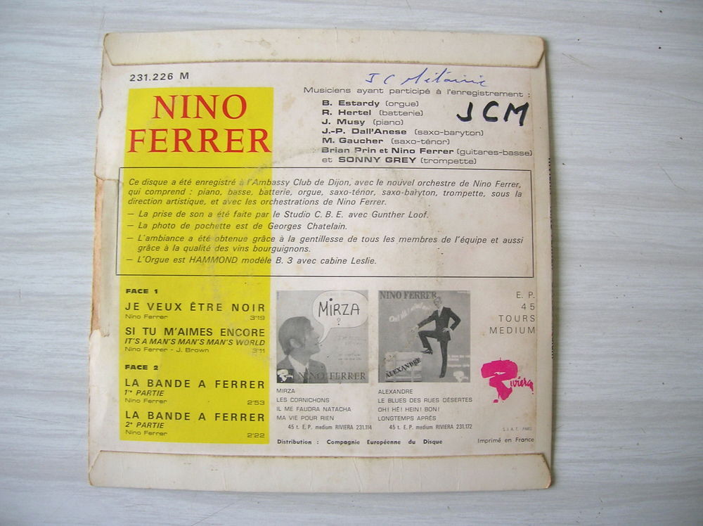 EP NINO FERRER Je veux &ecirc;tre noir CD et vinyles