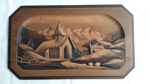  Tableau en bois sculpté
Eglise et châlet
signé CLEAL 30 Salon-de-Provence (13)