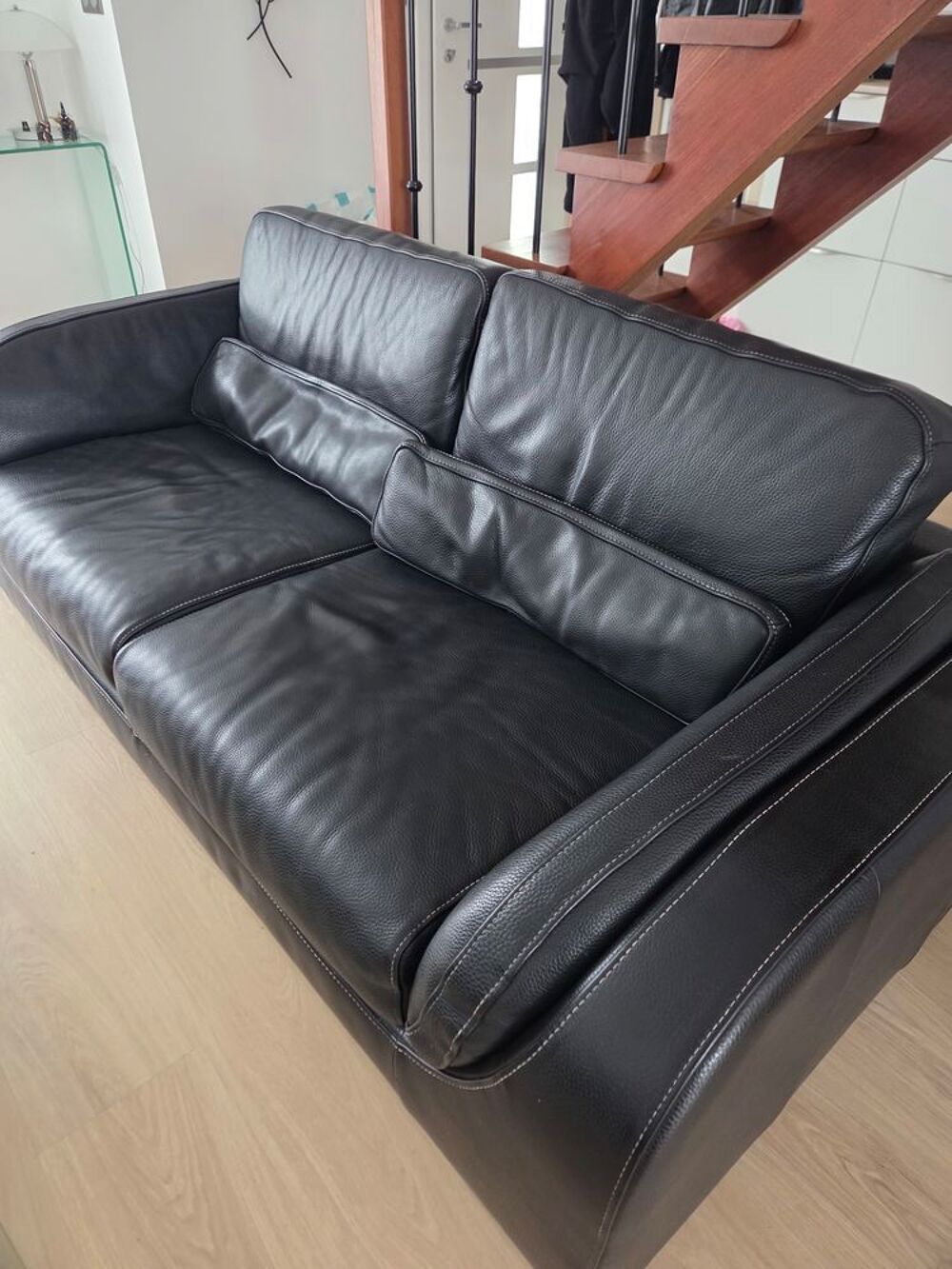 Canape cuir noir 3 places Meubles