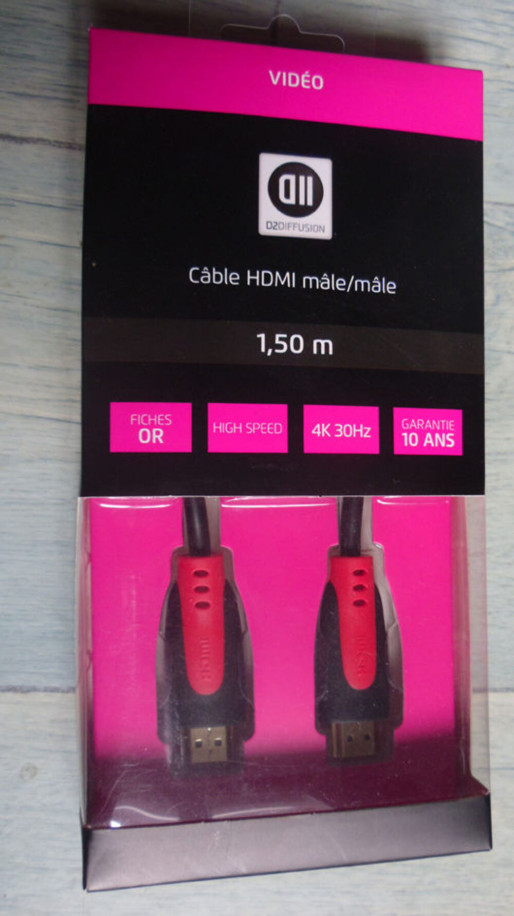  Cordon HDMI D2 Diffusion 2 prises m&acirc;les Audio et hifi