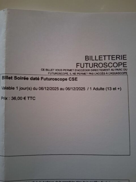 3 billets futuroscope 30 Taupont (56)