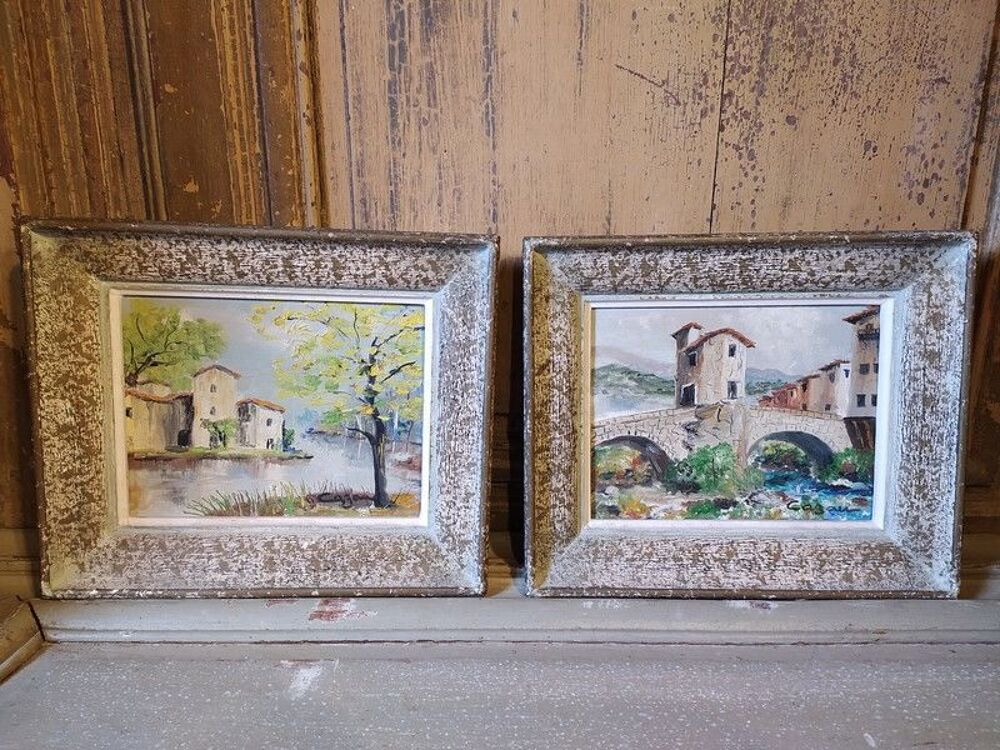 Tableaux Pont Vieux de Sospel Environs de Nice sign&eacute;s Cazau 