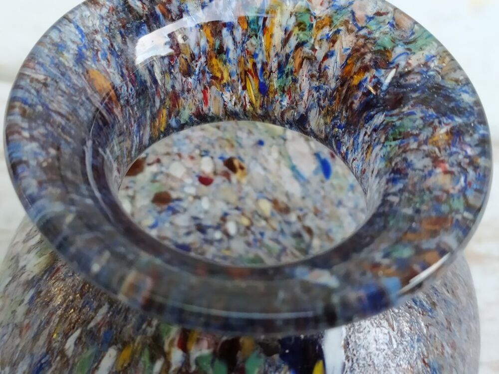 Ancien Vase en Verre Marmor&eacute;en Multicolore Murano Clichy Décoration
