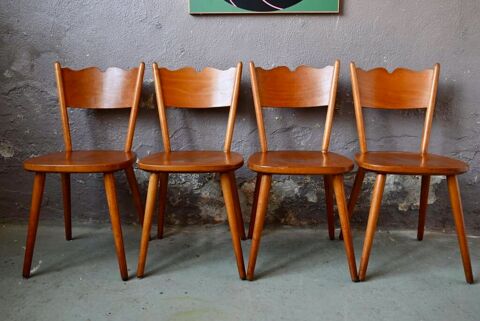 Lot de 4 chaises vintage scandinave sign�es en bois 400 Wintzenheim (68)