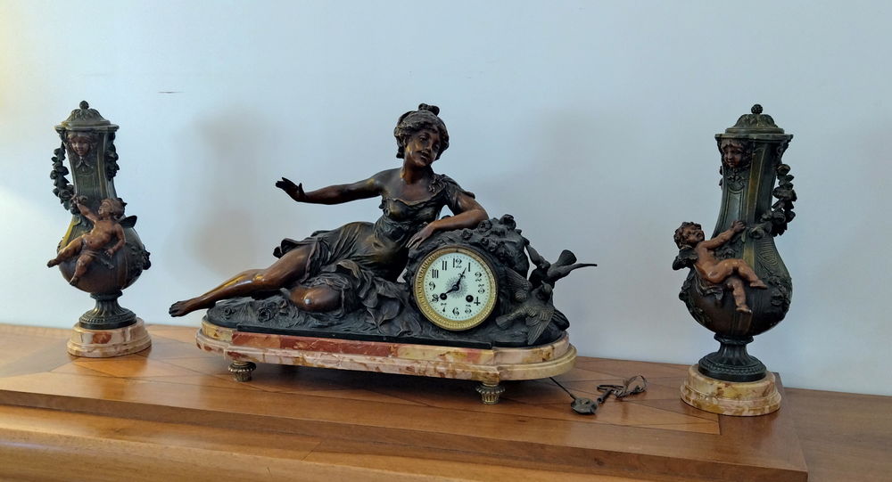 Garniture de chemin&eacute;e compl&egrave;te L&amp;F Moreau XIX&egrave;me D�coration