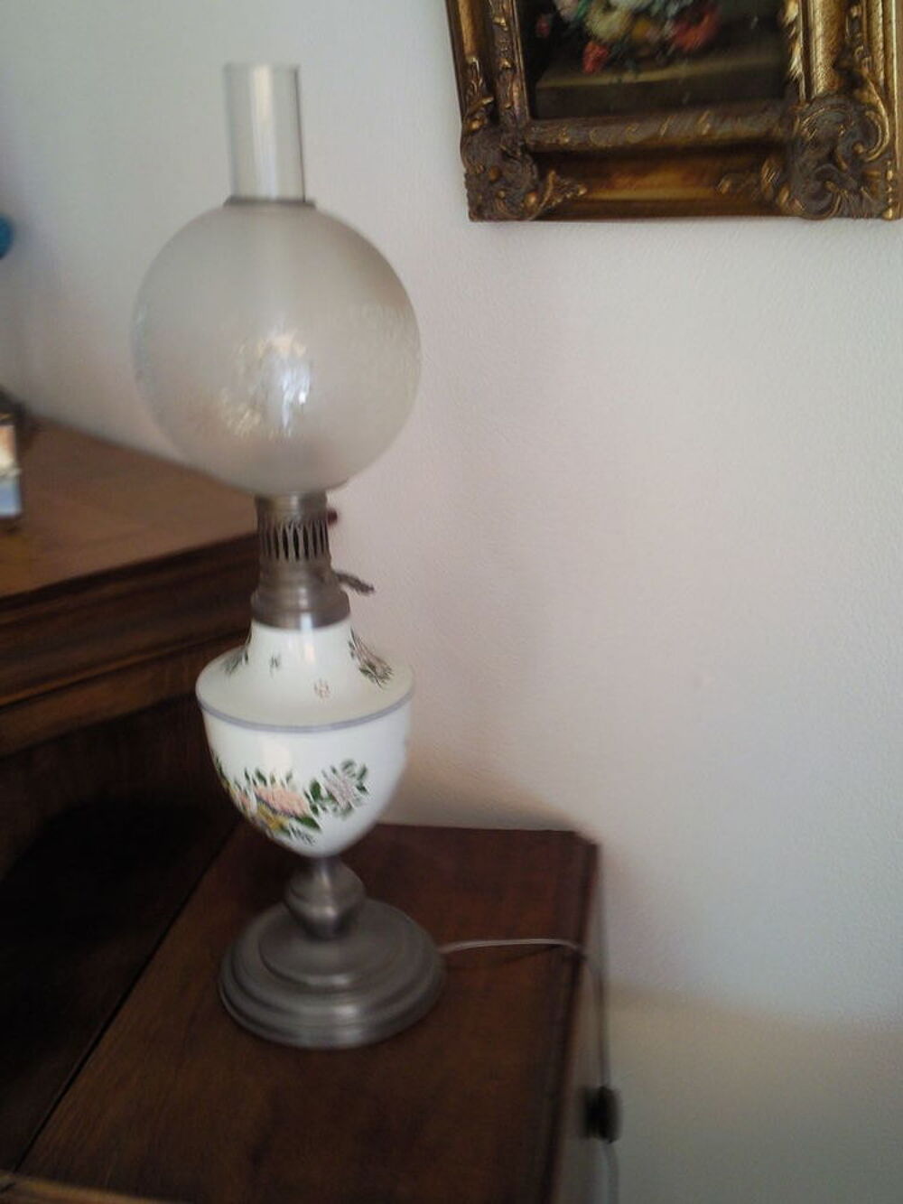 Lampe pied fa&iuml;ence bleu Rouen Décoration