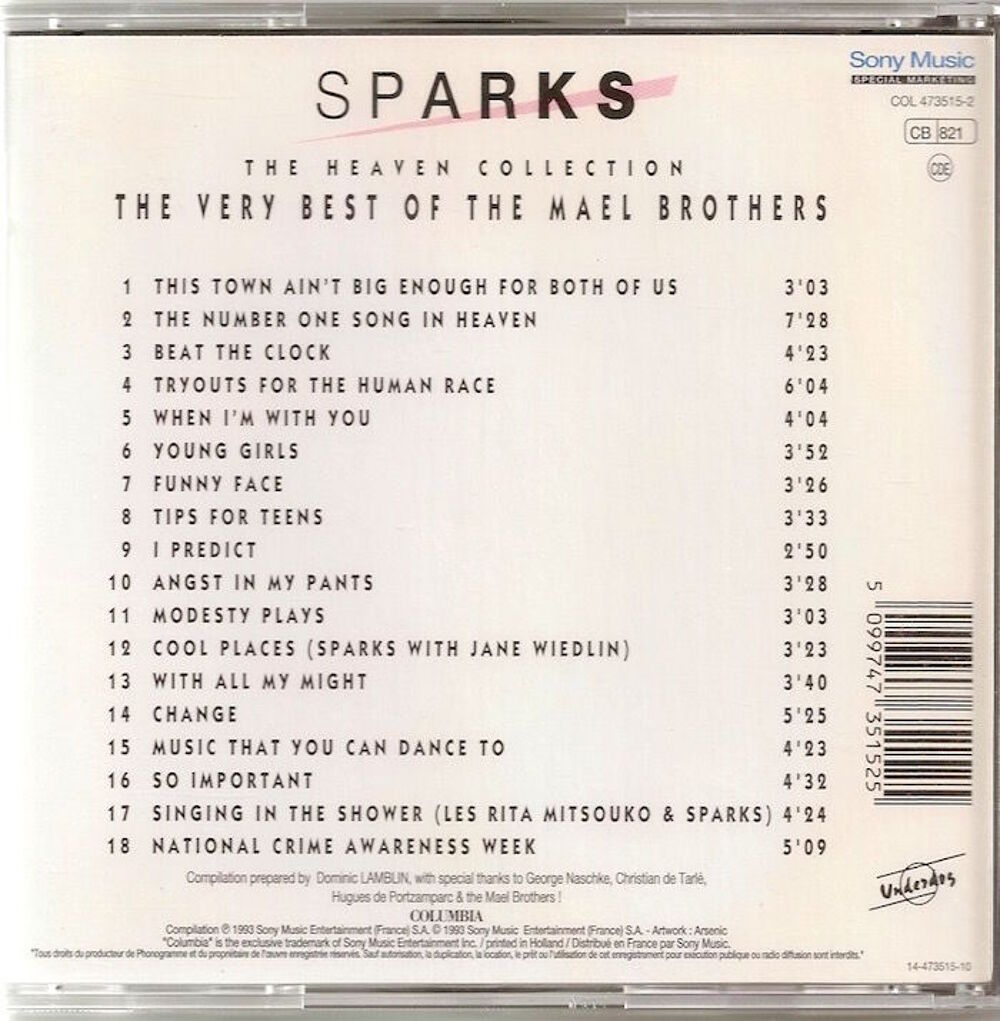 Sparks The heaven collection CD et vinyles