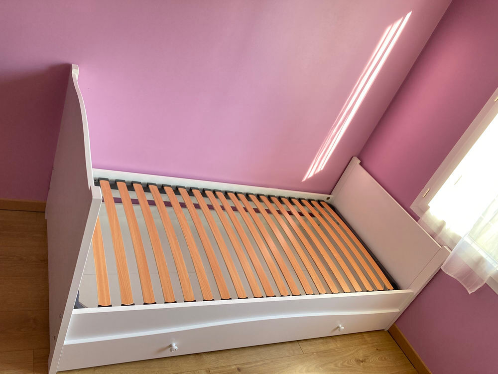 Lit 90x 190cm Bois Blanc avec rangement sous lit Meubles