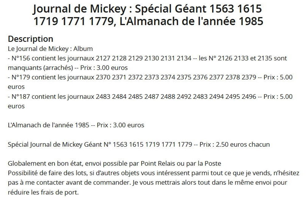 Journal de Mickey : Sp&eacute;cial G&eacute;ant 1563 1615 1719 1771 1779 Livres et BD