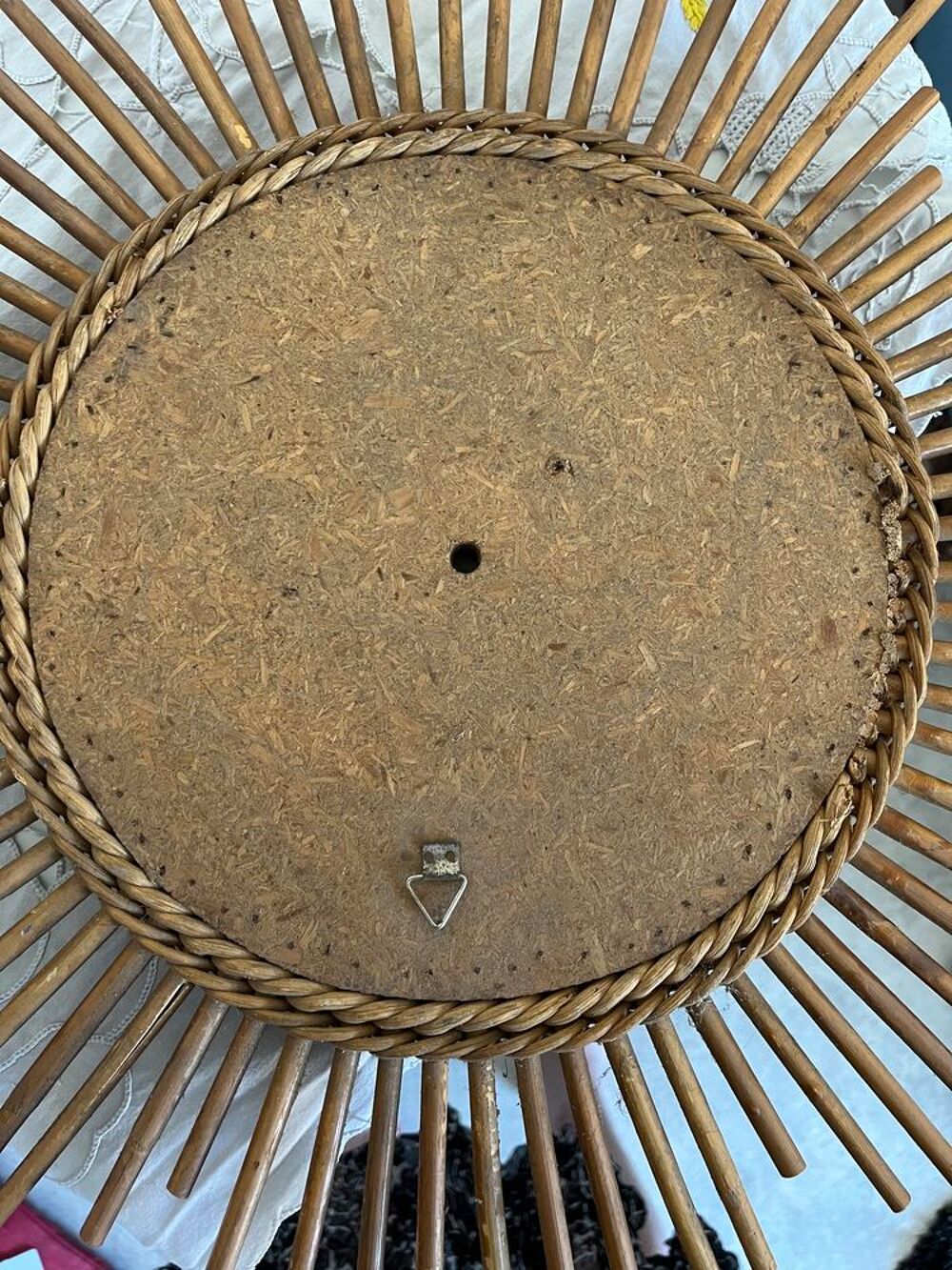 Miroir Vintage 1960 Soleil rotin osier Décoration