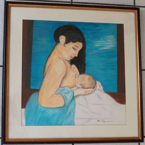 SUISSE ELZINGRE MERE  L'ENFANT ANCIEN PEINTURE 100 Nice (06)