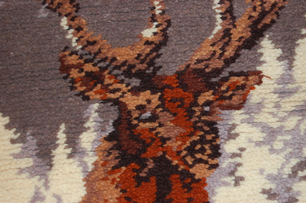 Tapis haute laine en points nou&eacute;s d&eacute;cor cerf Décoration