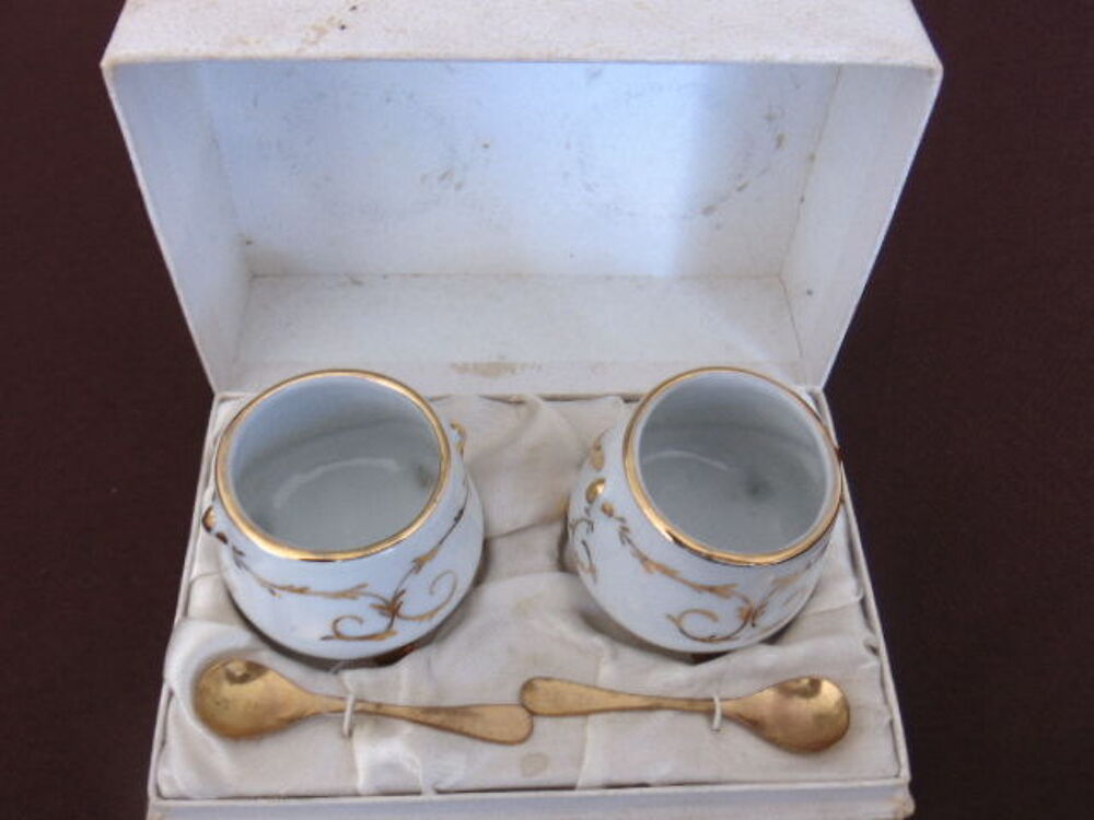 Coffret de salerons CLA France ? Porcelaine blanche &amp; dorure Cuisine